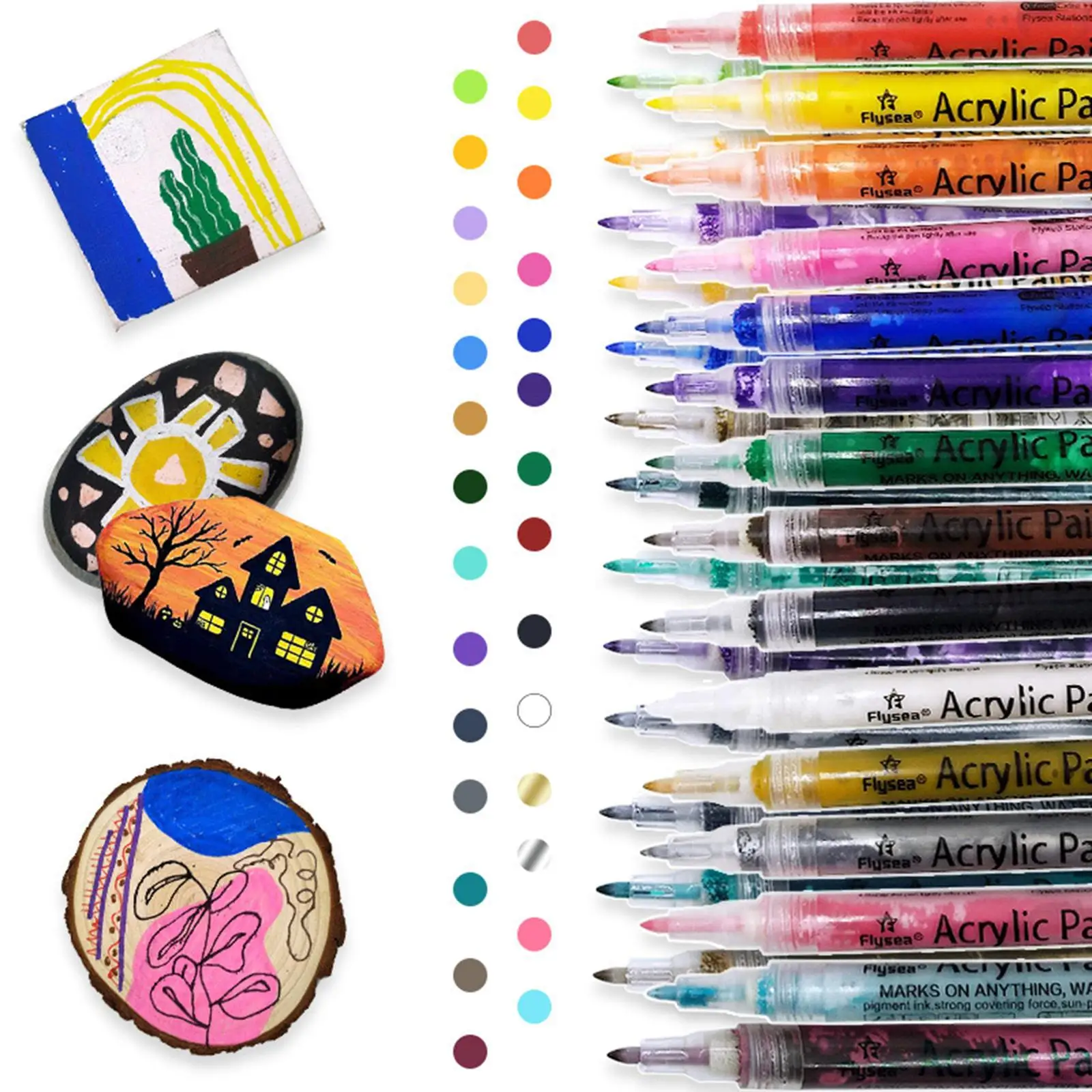 28Pcs Acrylic Paint Pens 0.7mm 2 Metal Markers Coloring Writing PENS