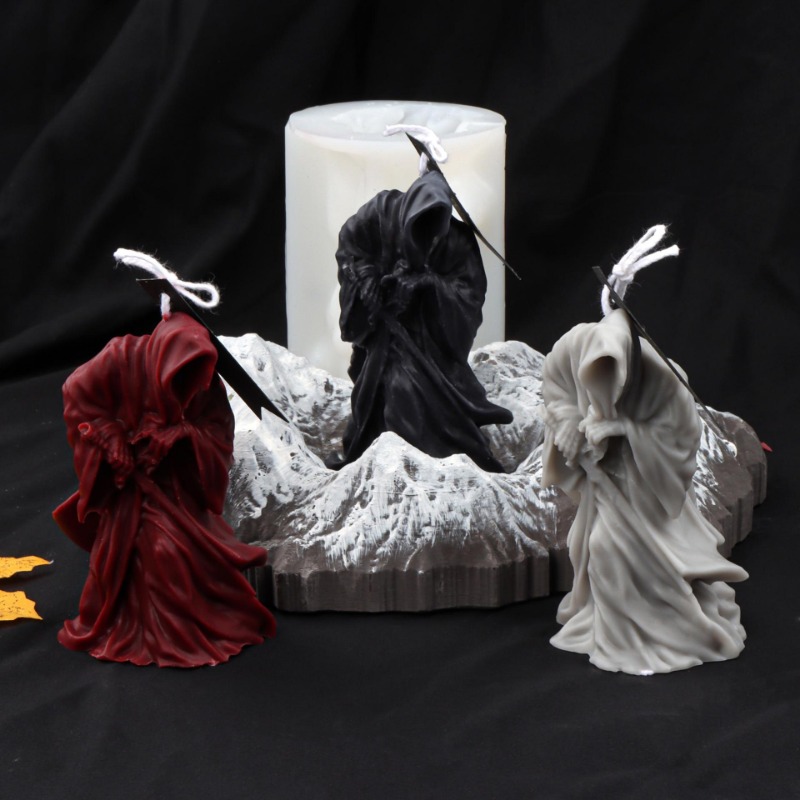 Description Picture 6 of item1pc Halloween Draw The Knife Death Silicone Candle Mold DIY Handmade Aromatherapy Gothic Terror Skull Candle Plaster Soy Wax