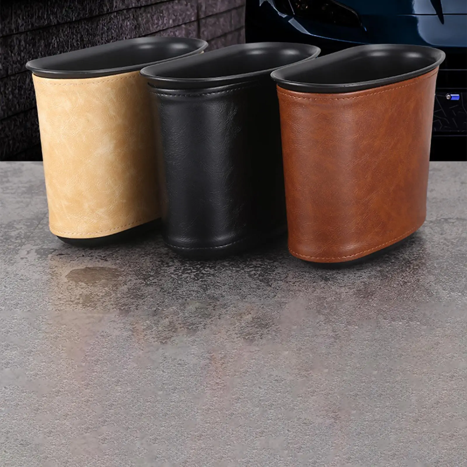 Leather Car Trash Can Bin Portable Garbage Dump Hanging Bag for Outdoor
