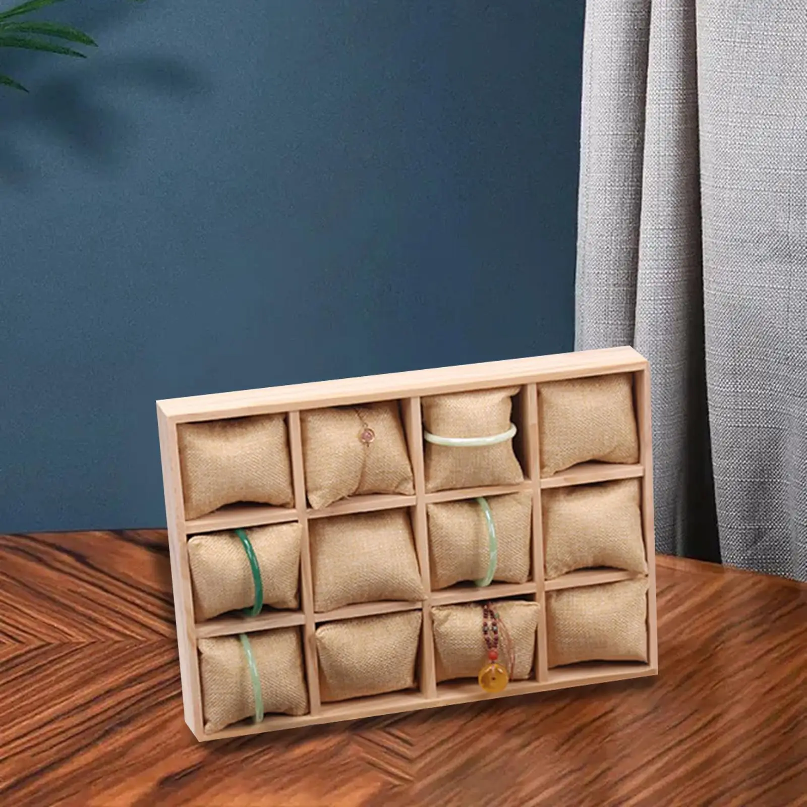 Watch Tray Stackable Wooden Bracelet Display Showcase 12 Grids Watch Organizer for Gifts Bracelets Counter Drawer Shop