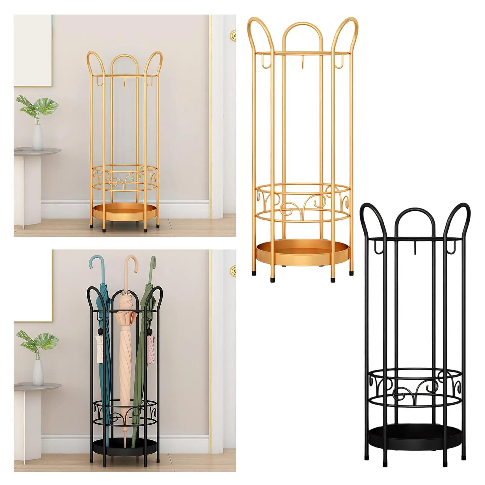 Metal Round Umbrella Stand Rack with 3 Hooks 25x60cm Standing Umbrella Holder for Entry Bars Home Office Housewarming Gifts