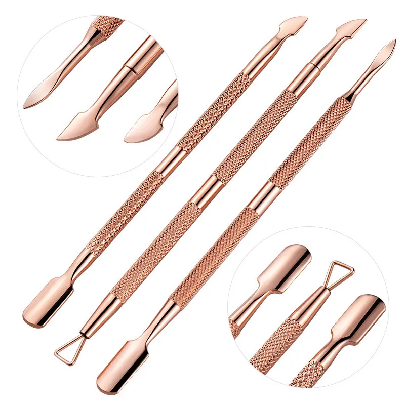 S9d3488ba1826455e87599e99f4d7d88cZ 1/3pcs Double-ended Stainless Steel Cuticle Pusher Dead Skin Push Remover For Pedicure Manicure Nail Art Cleaner Care Tool