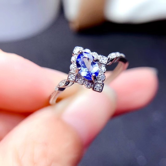 Classic Engagement Ring for Woman 4mm*6mm 0.5ct Natural Tanzanite Ring for  Wedding 925 Silver Tanzanite Jewelry