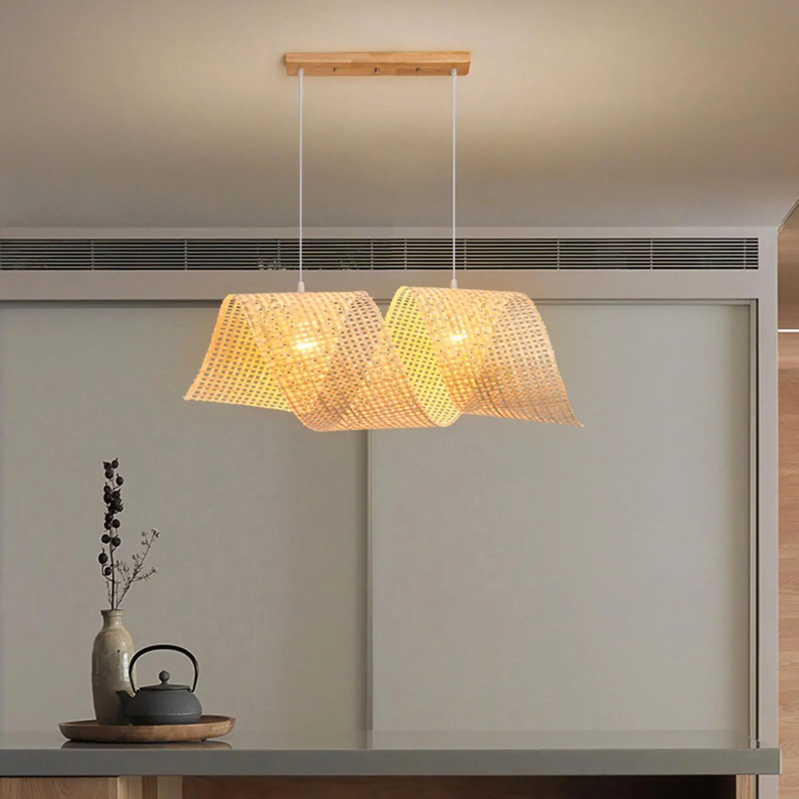 Rattan Pendant Light Hanging Light Bamboo Wicker Lamp Shade for Kitchen Island Living Room Farmhouse Dining Room Teahouse