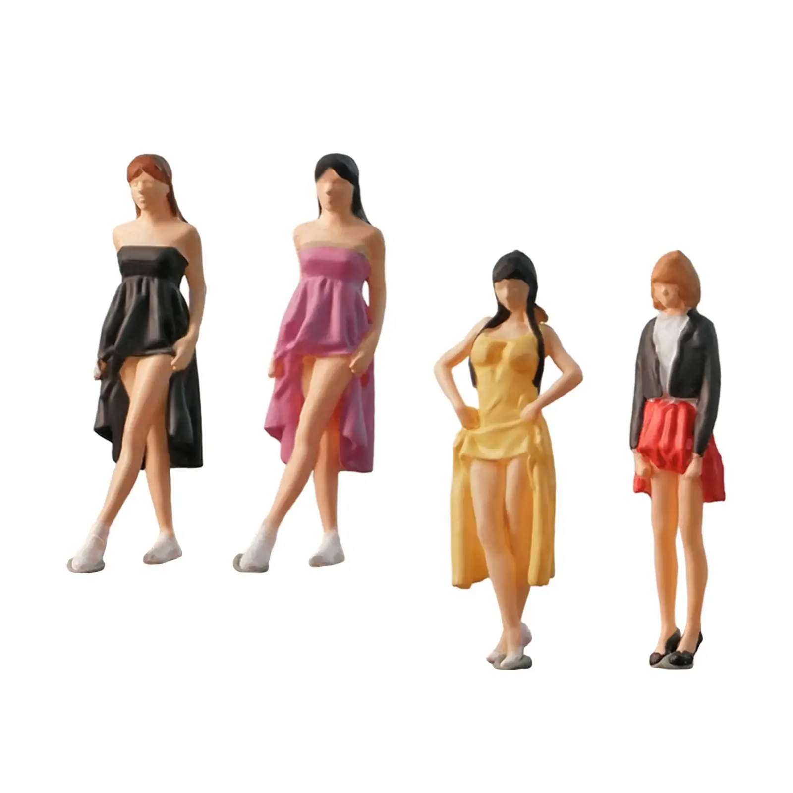 1/64 Diorama Figure Resin Character Women with Dress for Desktop Ornament Dollhouse Accessories Architecture Model Fariy Garden