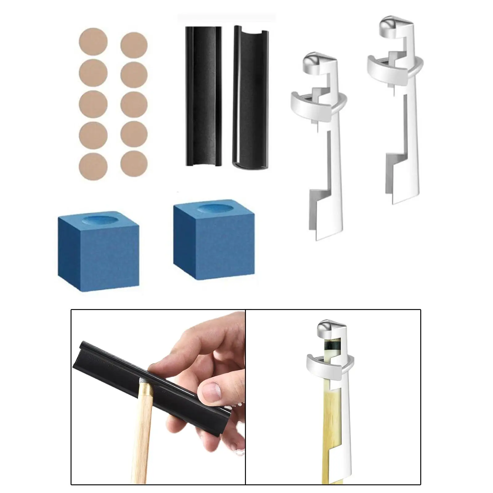 16x Billiard Cue Repair Set Cue Tip Repair Set Cue Repair Set Aluminum Alloy Clamp Chalk Cubes for Fixing Stick DIY Accessories