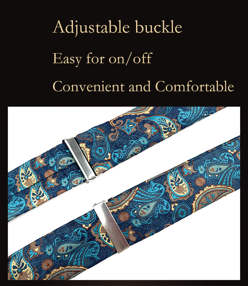 VEEKTIE Brand Suspender For Men 6 Snap Hooks Y-back Adjustable Jacquard Floral Check Shirts Paisley Yellow Blue Vintage Retro