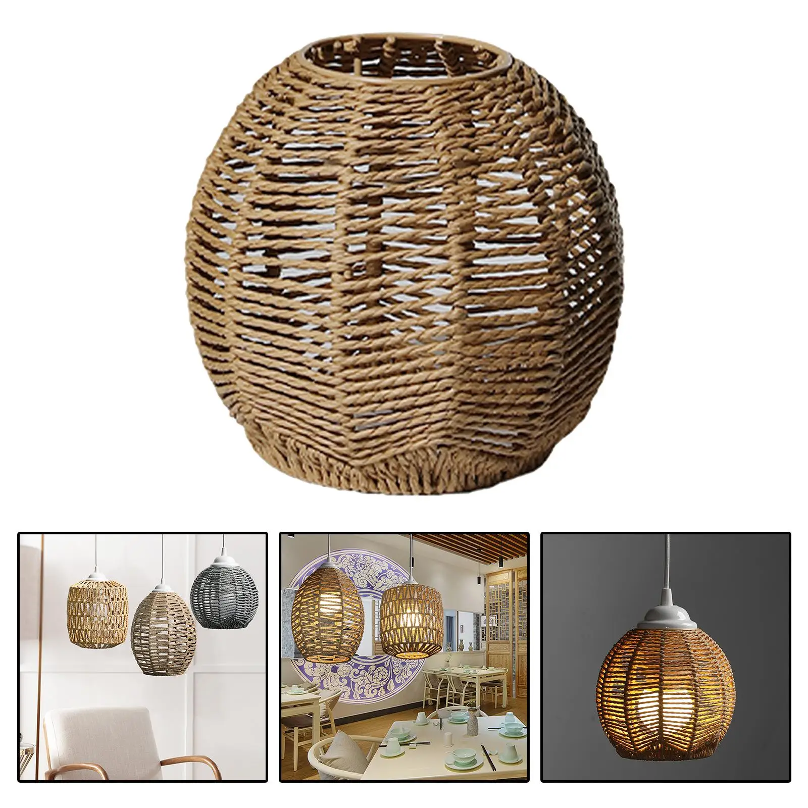 Retro Hand Weaved Pendant Light Crafts Lampshade Woven Rattan Pendant Light Shade for Dining Home Ceiling Pendant Light Decor