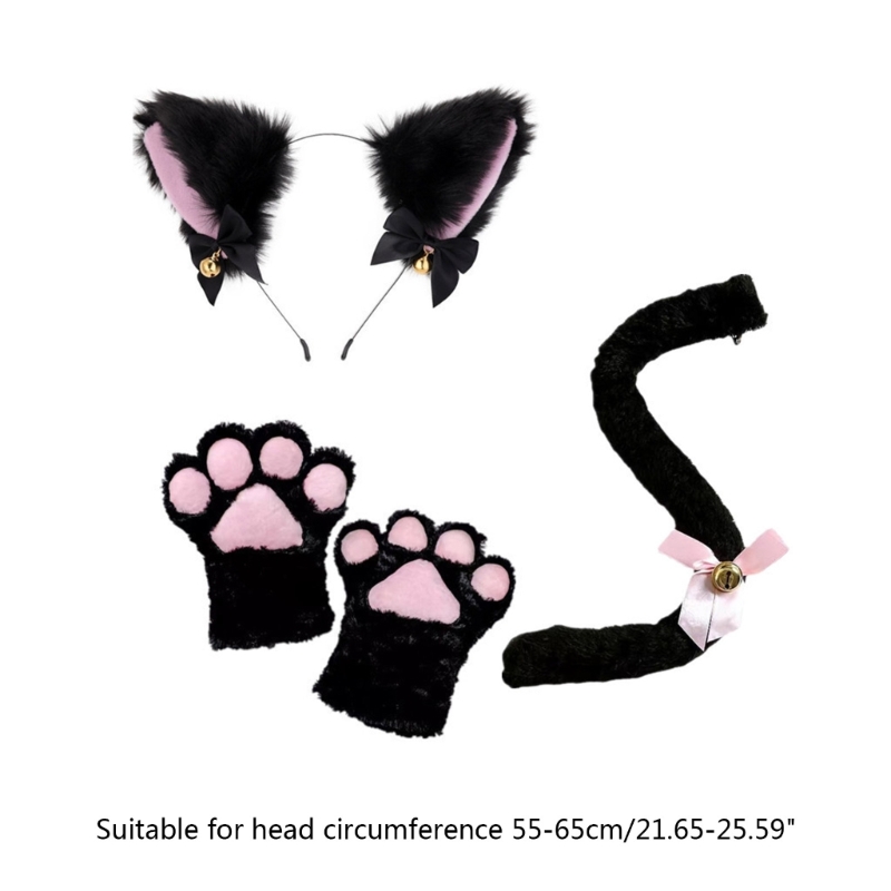 Katzenkostüm-Set, Katzenohren, Stirnband, Schwanz, Glöckchen, Spitze, Halsreif, Handschuhe für Kinder, Mädchen, Jungen, Cosplay – Detail 6