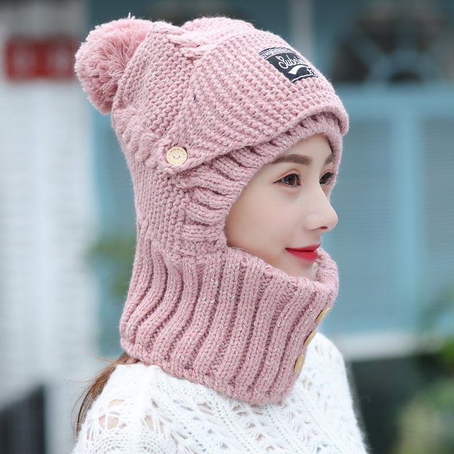 New Vastra Lok Winter Knitted Beanies Hats Women Thick Warm Beanie Skullies  Hat Female Knit Letter Beanie Caps Scarf Outdoor Riding Sets Pink Color