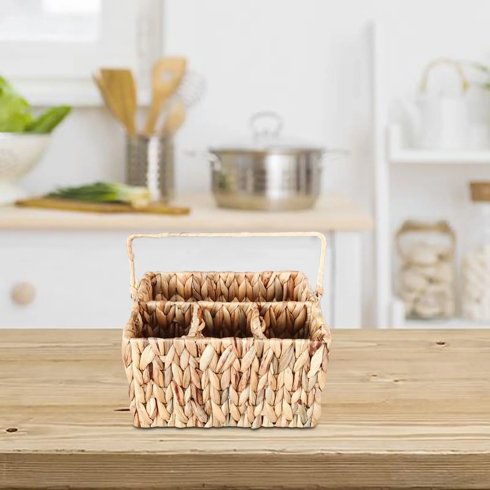 Rattan Woven Divided Storage Basket with Handle Cosmetics Holder 10x7.9x5.9inch for Organizing Tabletop Durable Lightweight