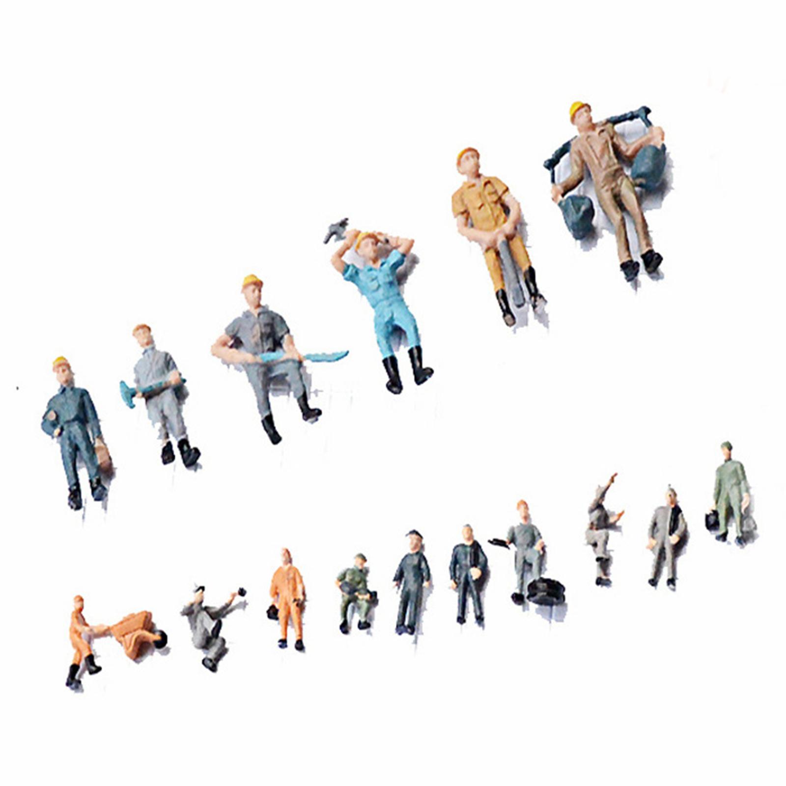 25Pcs 1/87 Miniature Model Railroad Worker Figures Building Scenery HO Scale Miniature Scenes Hand Painted Figurines Decoration