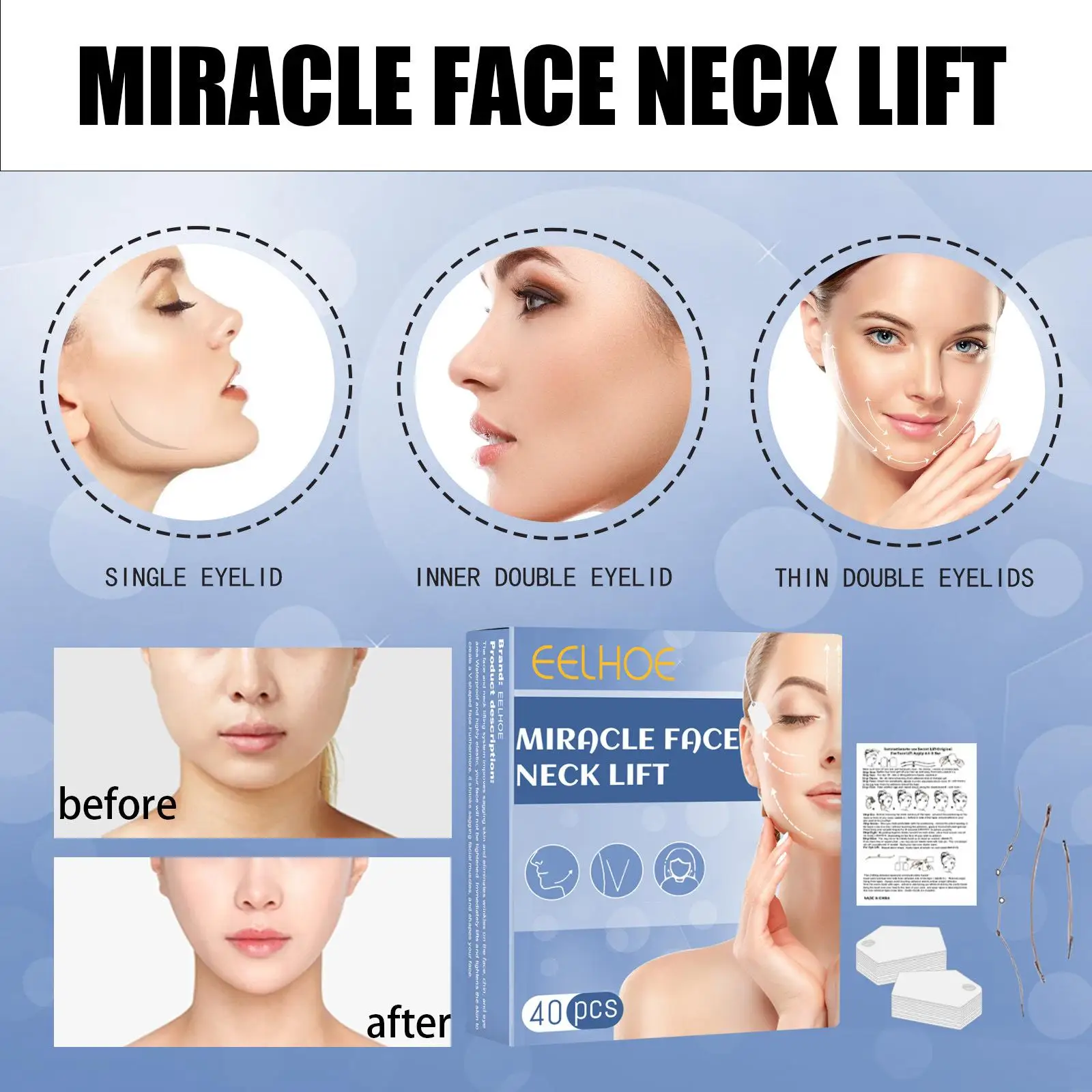 40Pcs Face Lifting Patch V-Shape V-Line Invisible Slimming Refill Instant Elasticity Face Lift Tape for Neck Eye Woman Girls