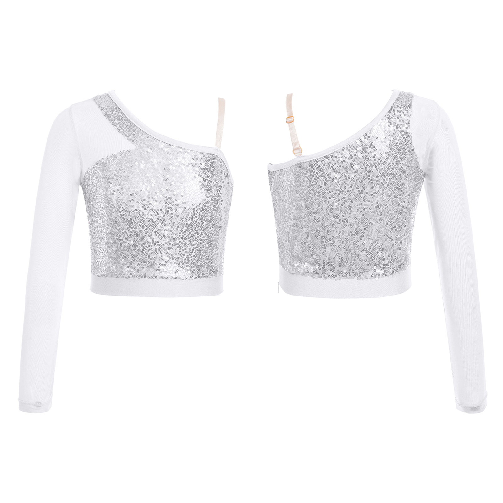 Kinder Mädchen Jazz Dance Tops eine Schulter glänzende Pailletten Crop Top für Ballett gymnastik Skating Stage Performance Dance Wear – Detail 16