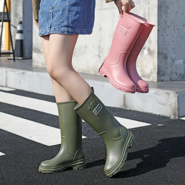 Women's High Rain Boots Waterproof Rubber Shoes Woman Work Garden