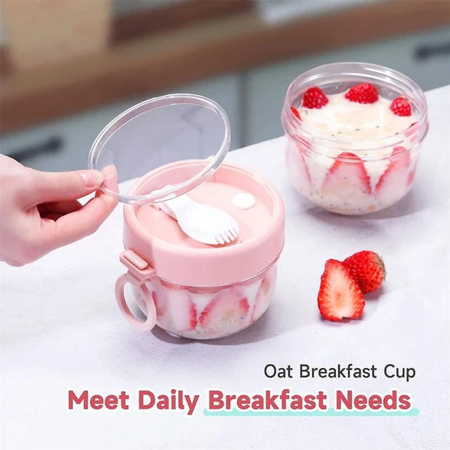 2Pack Overnight Oats Container 2-Tier Breakfast On the Go Cups with Lid and  Spoon Portable Yogurt Oatmeal Container for Students - AliExpress