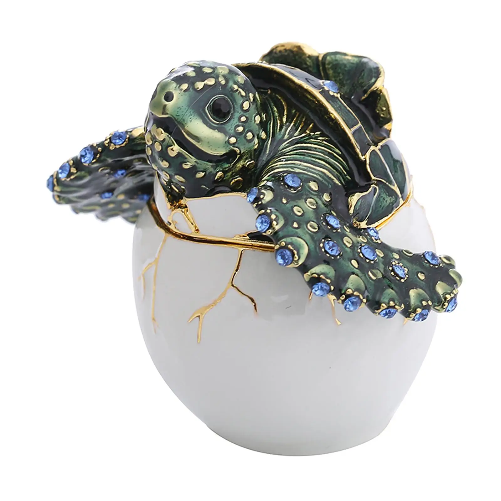 Tortoise Jeweled Box Trinket Case Rhinestone Enamel Figurine Home Decoration