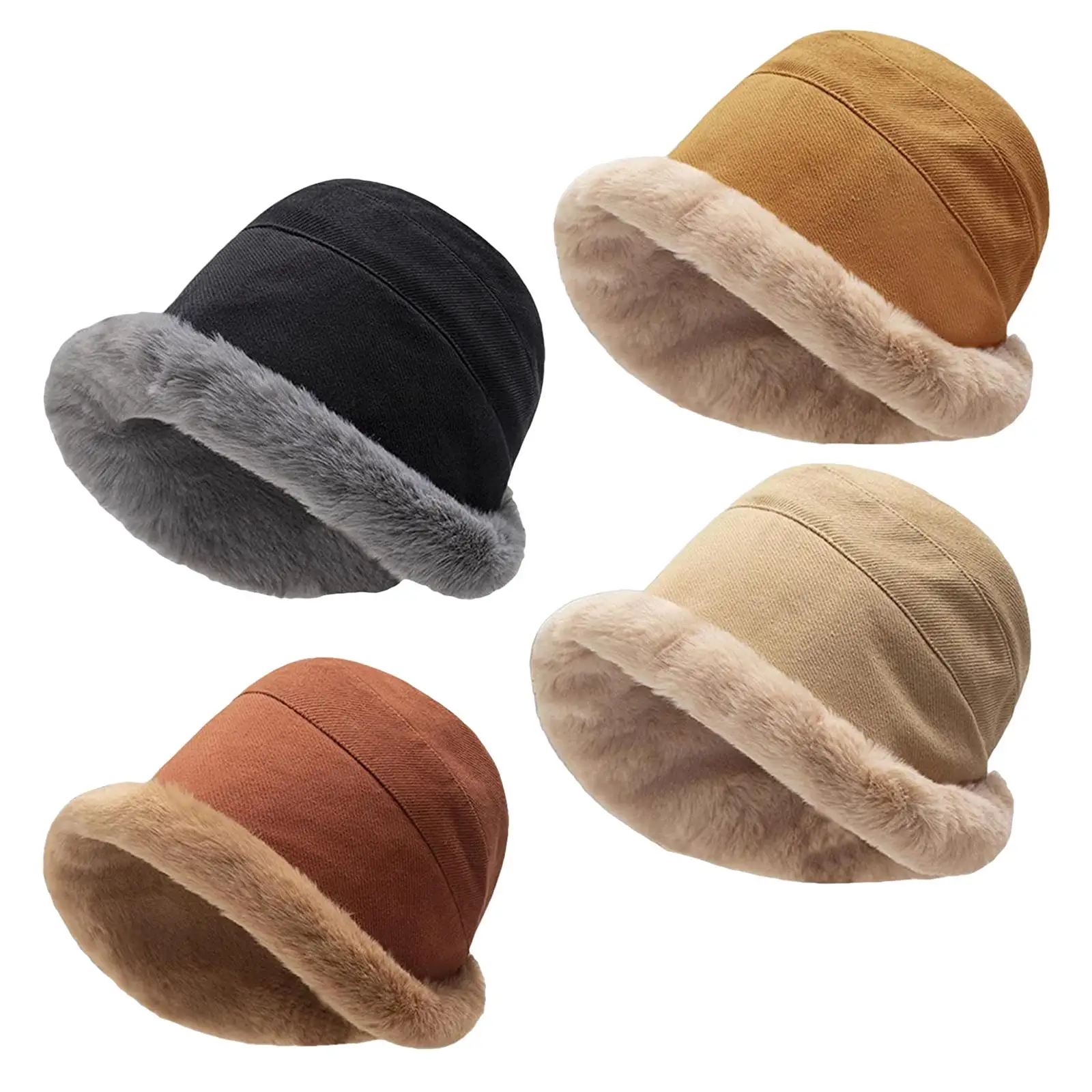 Women Winter Bucket Hat Fashion Thicken Warm Windproof Fisherman Cap for Ladies Girls