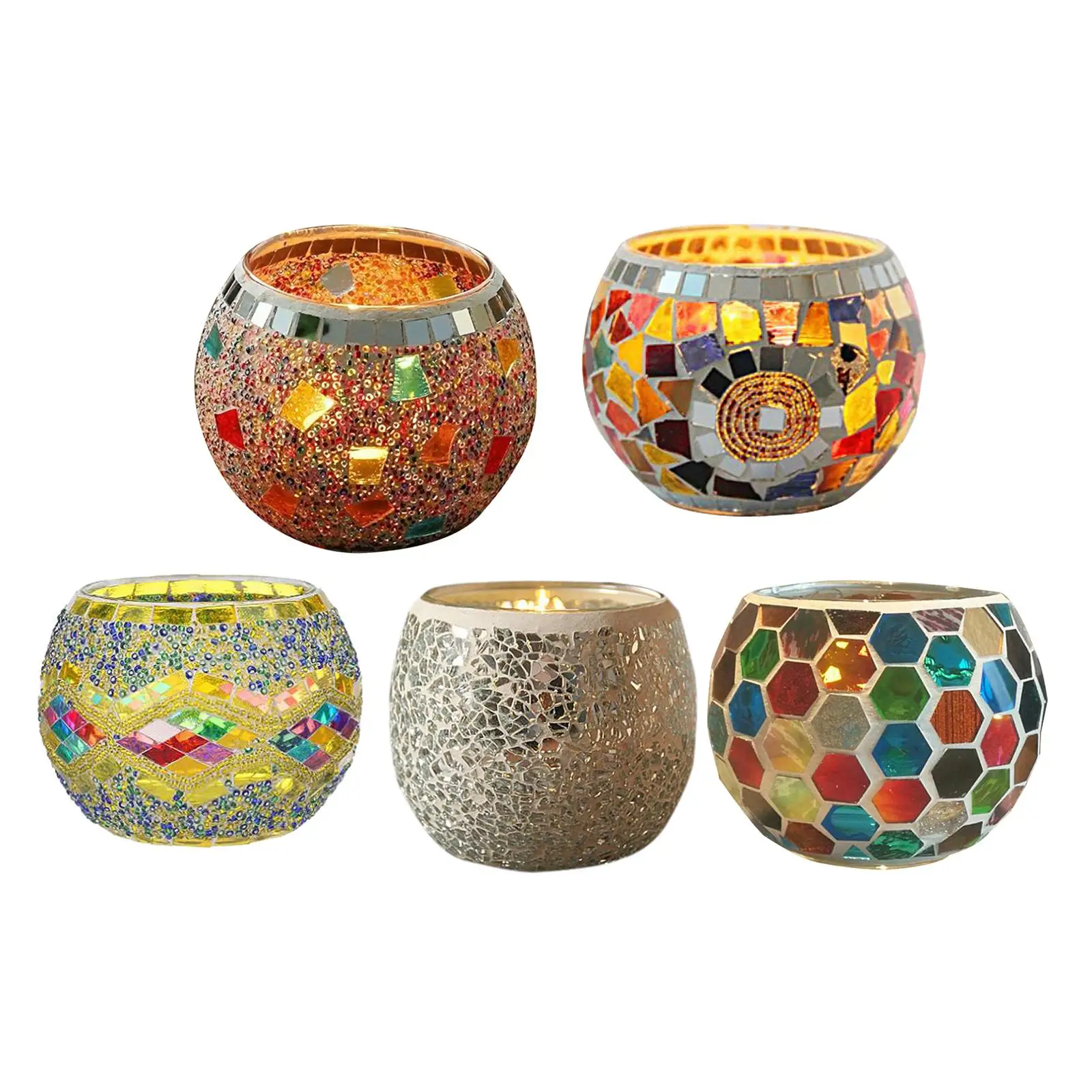 Mosaic Glass Candle Holder Centerpiece Tealight Holders Potted Plant Storage