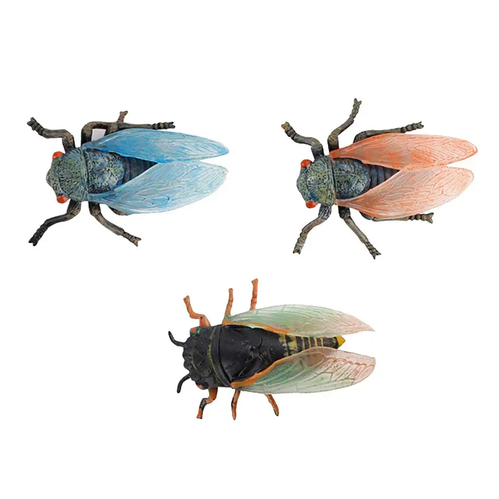 Set of 3  Plastic  Bugs Cicada Figures   Figure Game Prop  Tricks Toy