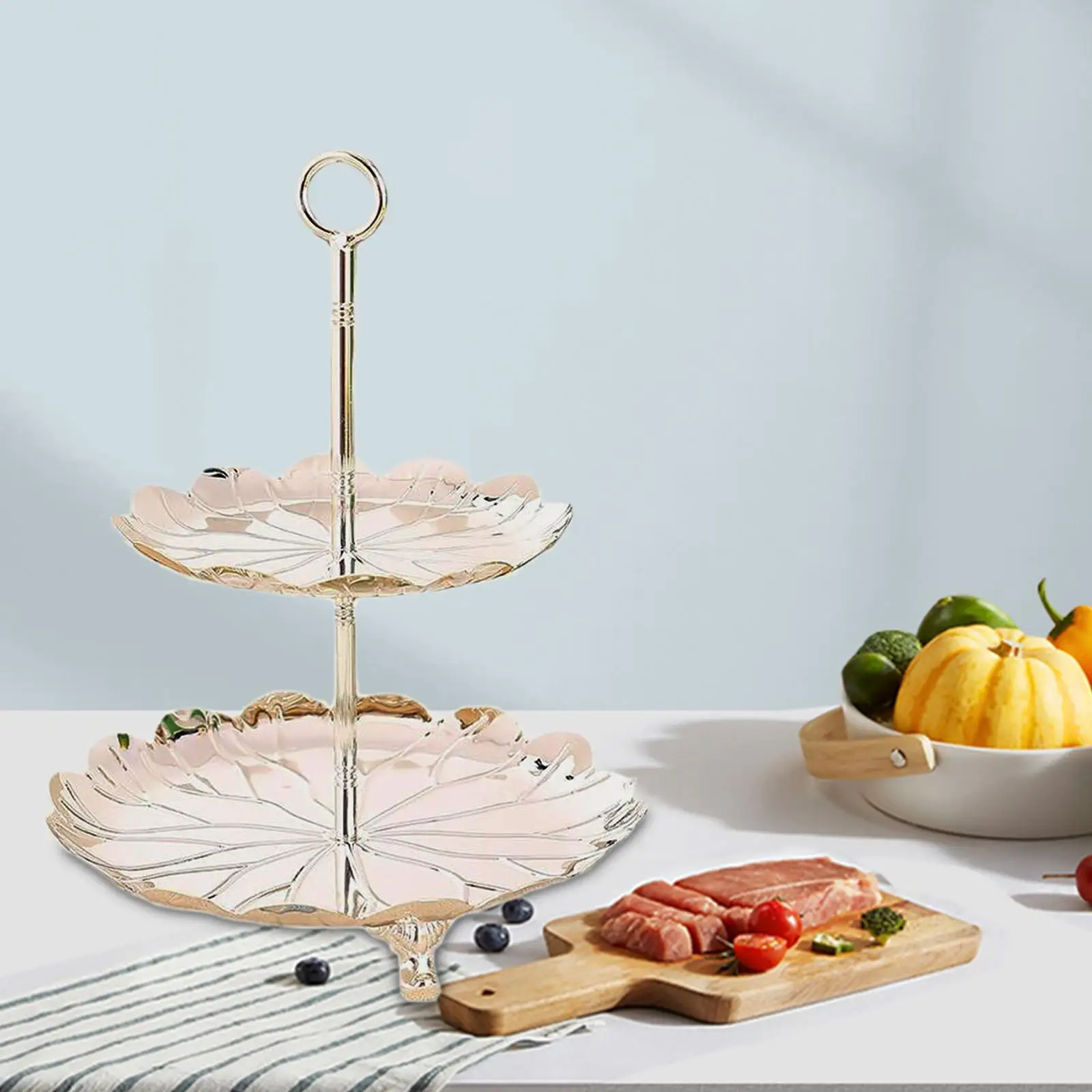 Round Metal Tiered Fruit Serving Stand Dessert Stand Premium Material Durable Polished Elegant Easily Clean Serving Tray
