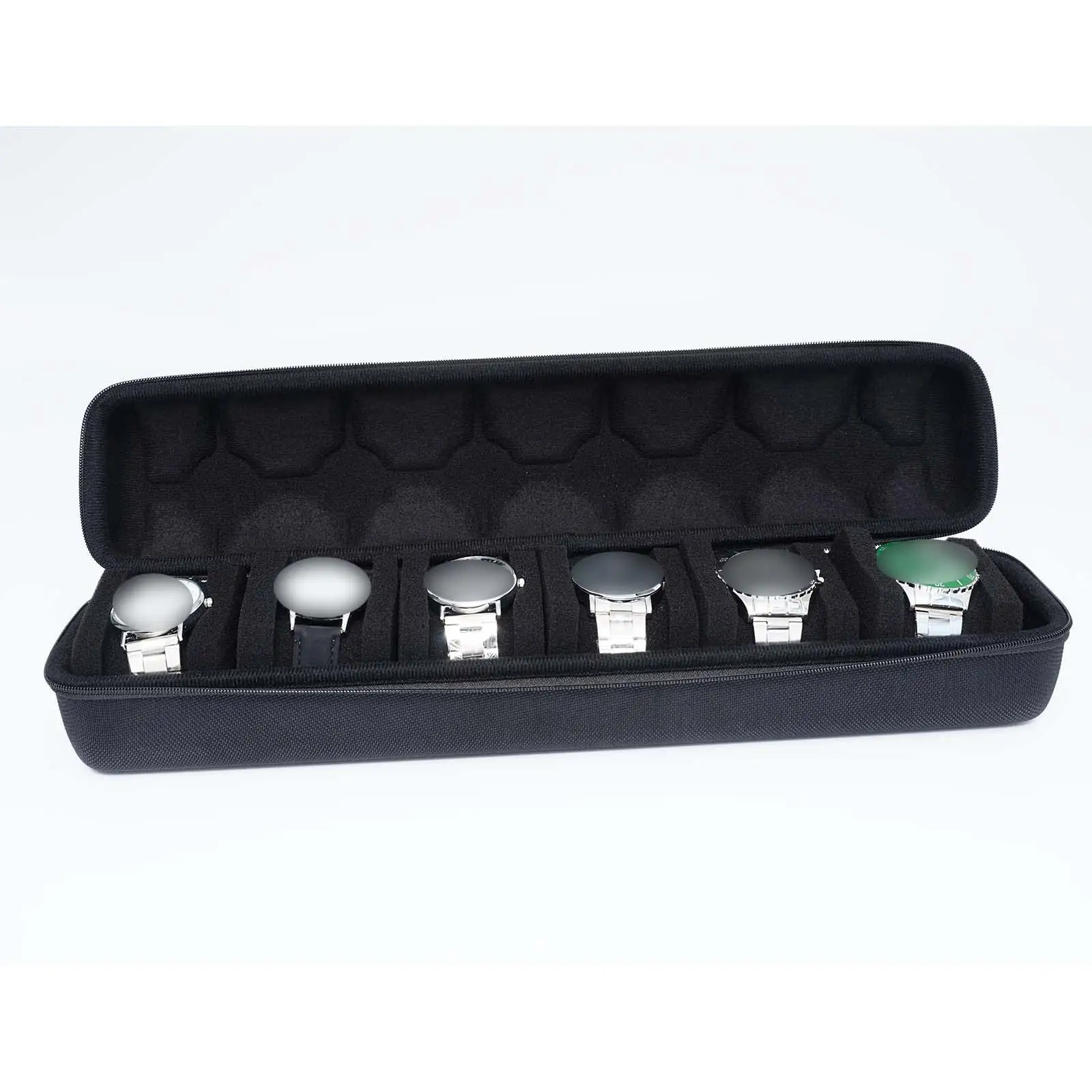Portable 6 Slot Watch Travel Case EVA Hard Shell Zipper Case with Handle