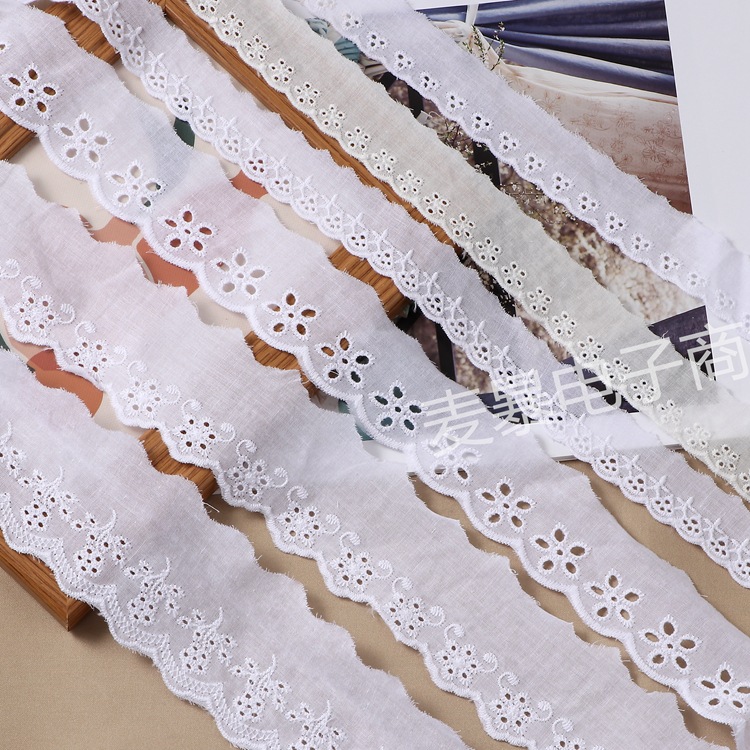 Description Picture 2 of itemBeige White Floral Embroidery Cotton Lace Ribbon DIY Apparel Sewing & Fabric Handmade Crafts Material Lace Tape