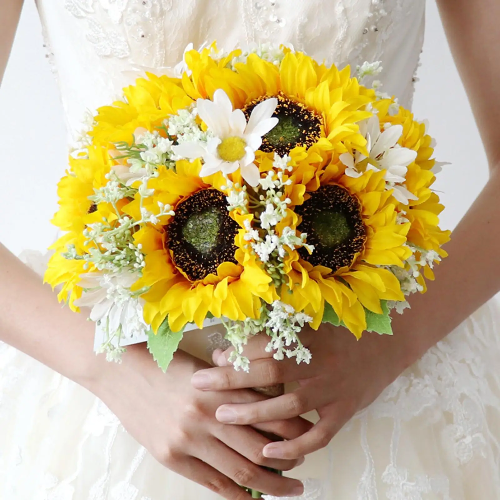 Romantic Wedding Bride Bouquet with Linen Rope Sunflowers  Artificial Flowers for Festival Wedding Ceremony Decor Centerpiece