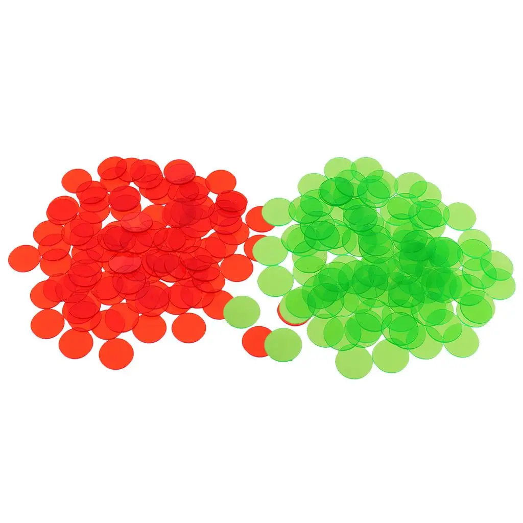 200 Pieces Translucent Bingo Chip 3/4 Inch for Bingo Game Cards Red&  without Number , Red, Green