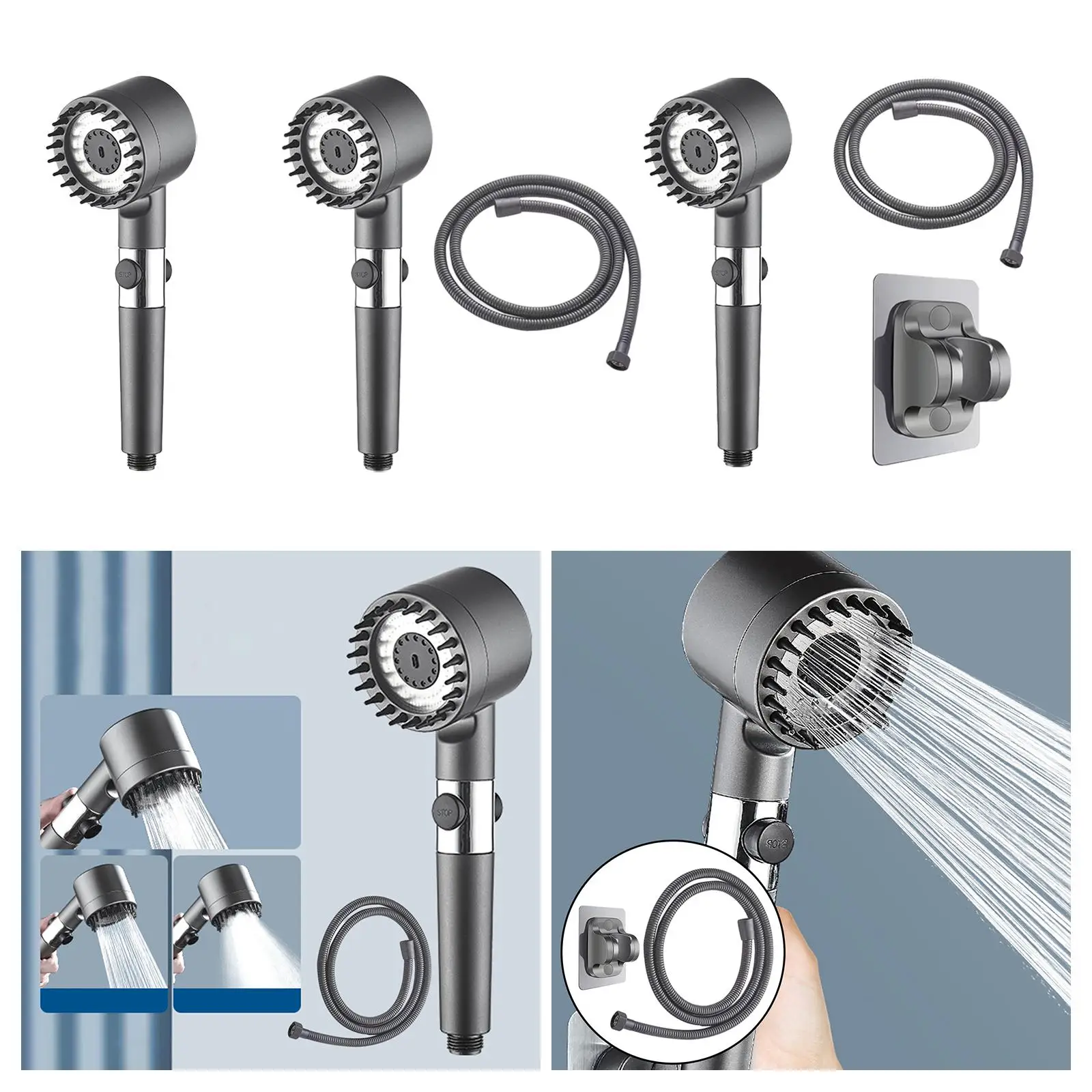 High Pressure Shower Head Bathroom Accessories Punch Free Wall Mounted Handheld Shower Head for Salon Rvs Hotel Home Bathtub