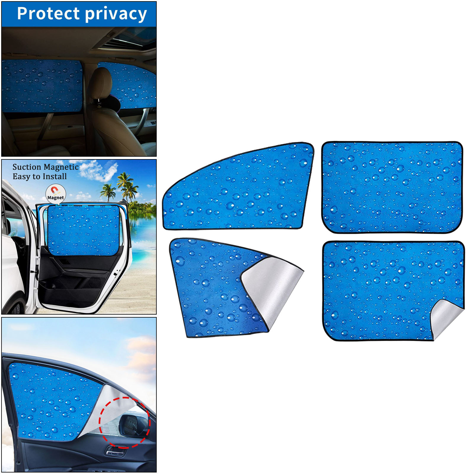 Set of 4 Car Magnetic Rear Front Side Window Sunshade Premium UV Protection