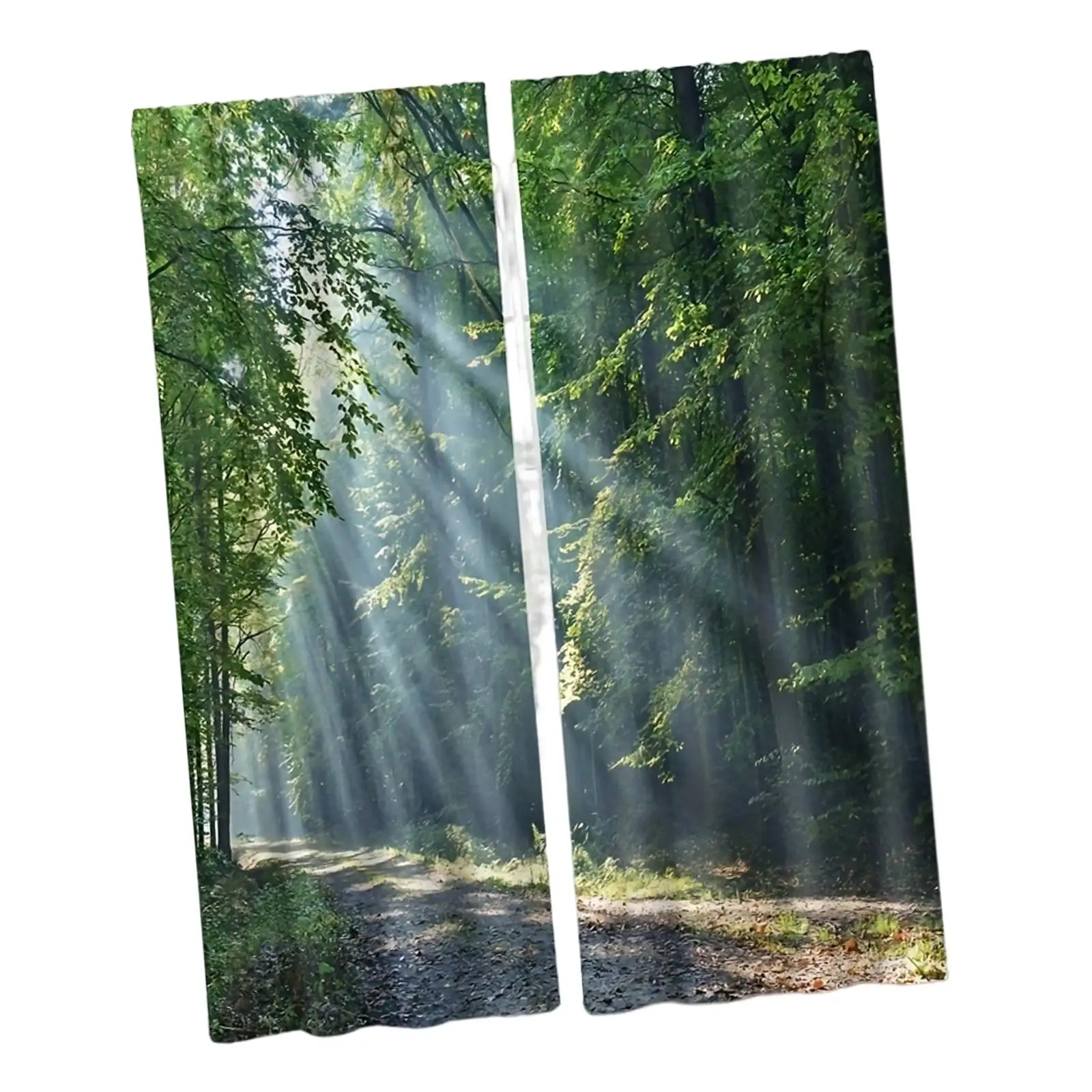 2 Pieces Forest Printed Curtains Screen Curtain Accessory Privacy Window Drape Rod Pocket Curtain for Kitchen Window Farmhouse