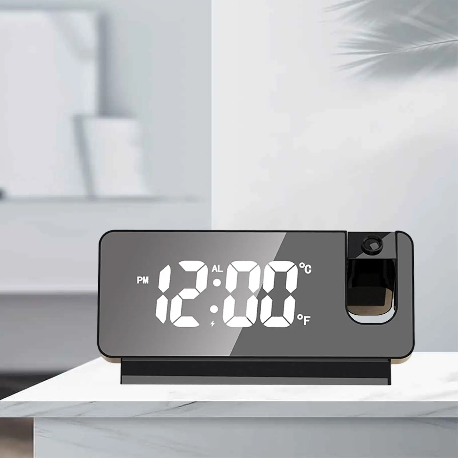 LED Projector Alarm Clock Mute Mirror Surface Wall Ceiling USB Desktop Clock for Kids Students Large Display Dimmable Brigtness