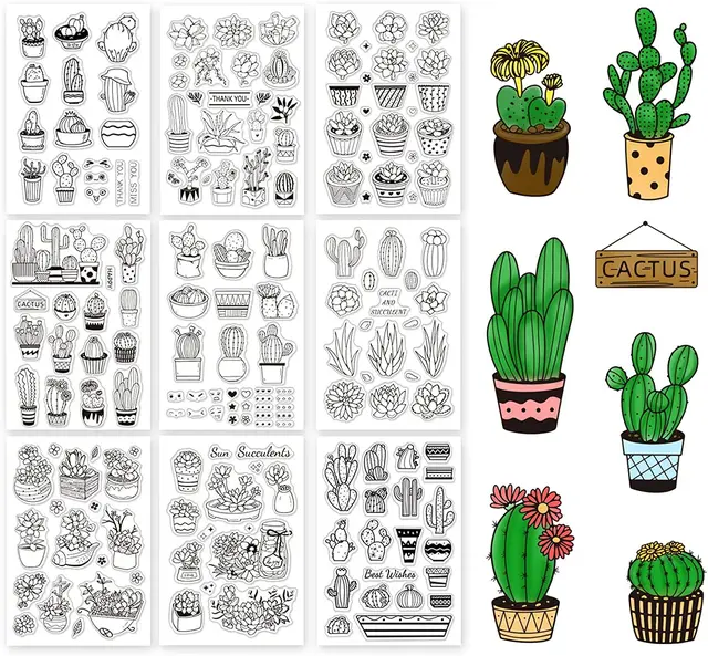 Chic Cactus Pattern Silicone Clear Stamps Simple Style Rubber Stamps Acrylic  Stamps for Album Photo Card Decor Scrapbooking 
