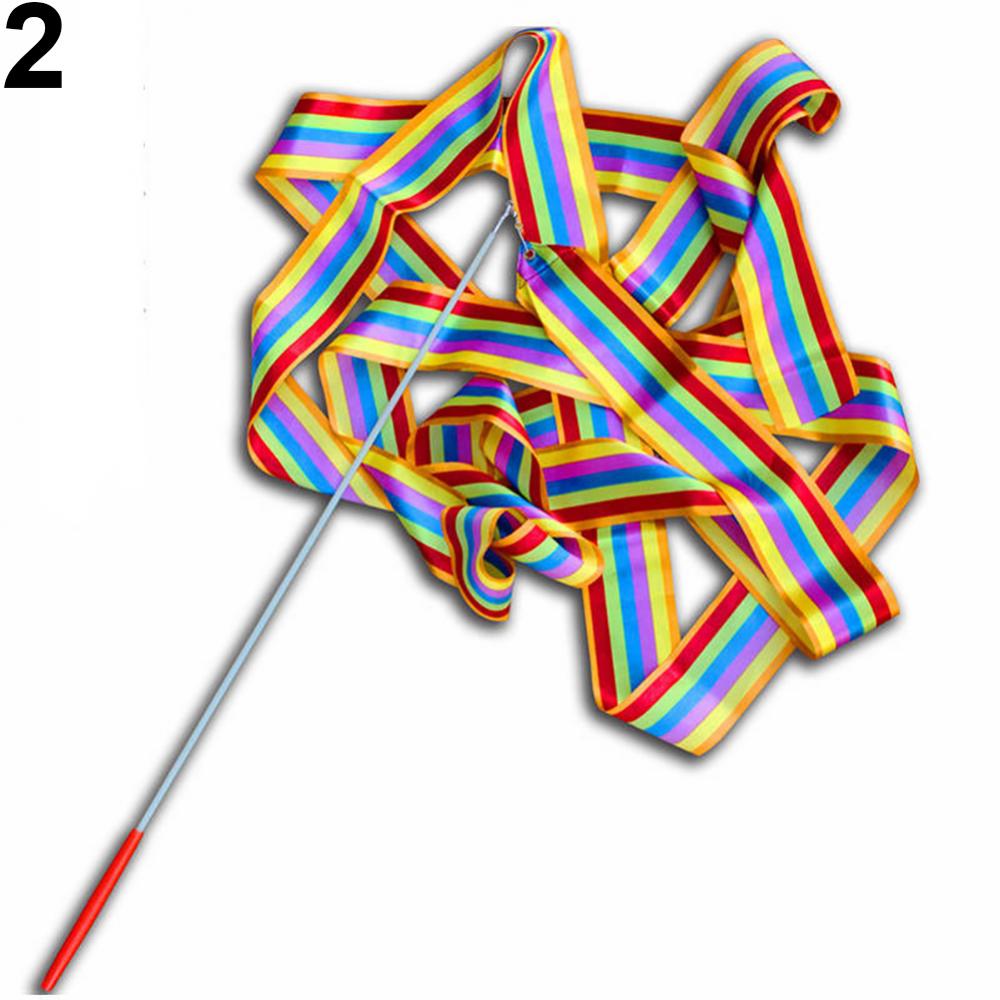 Description Picture 4 of item4M Dance Ribbon ColorfulGym Ribbons Dance Ribbon Rhythmic Art Gymnastics Ballet Streamer Twirling Rod Rainbow Metal Stick