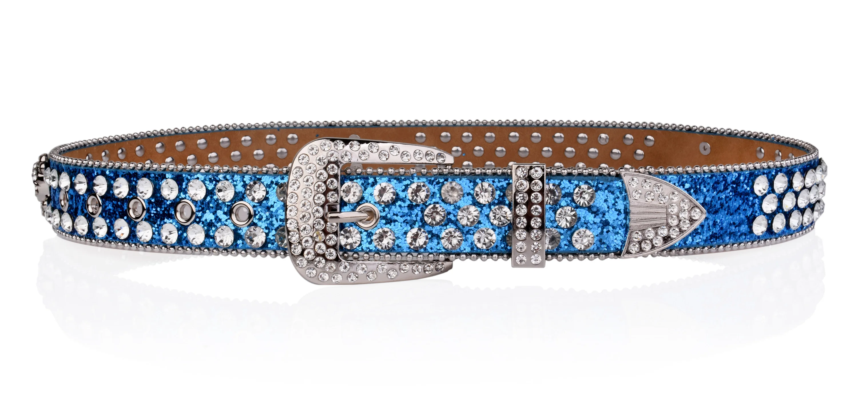 Strass Schädel Nieten Gürtel Blau & Rot Glitter PU Gürtel Hip Hop Jeans Hosen Gürtel Punk Cowboy Cowgirl Gürtel für Frauen Männer – Detail 3