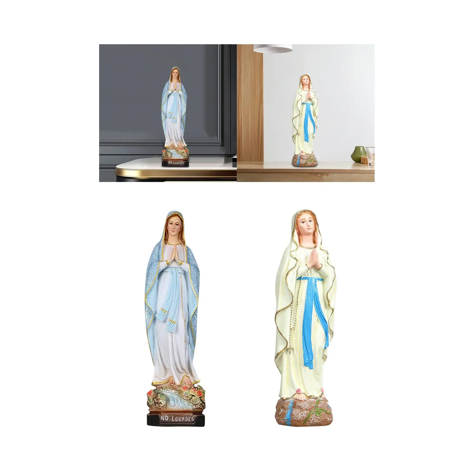 Mother Mary Figurine on Base Statues Worship Praying Religious Resin Décor for Bedroom Tabletop Living Room Home Desk