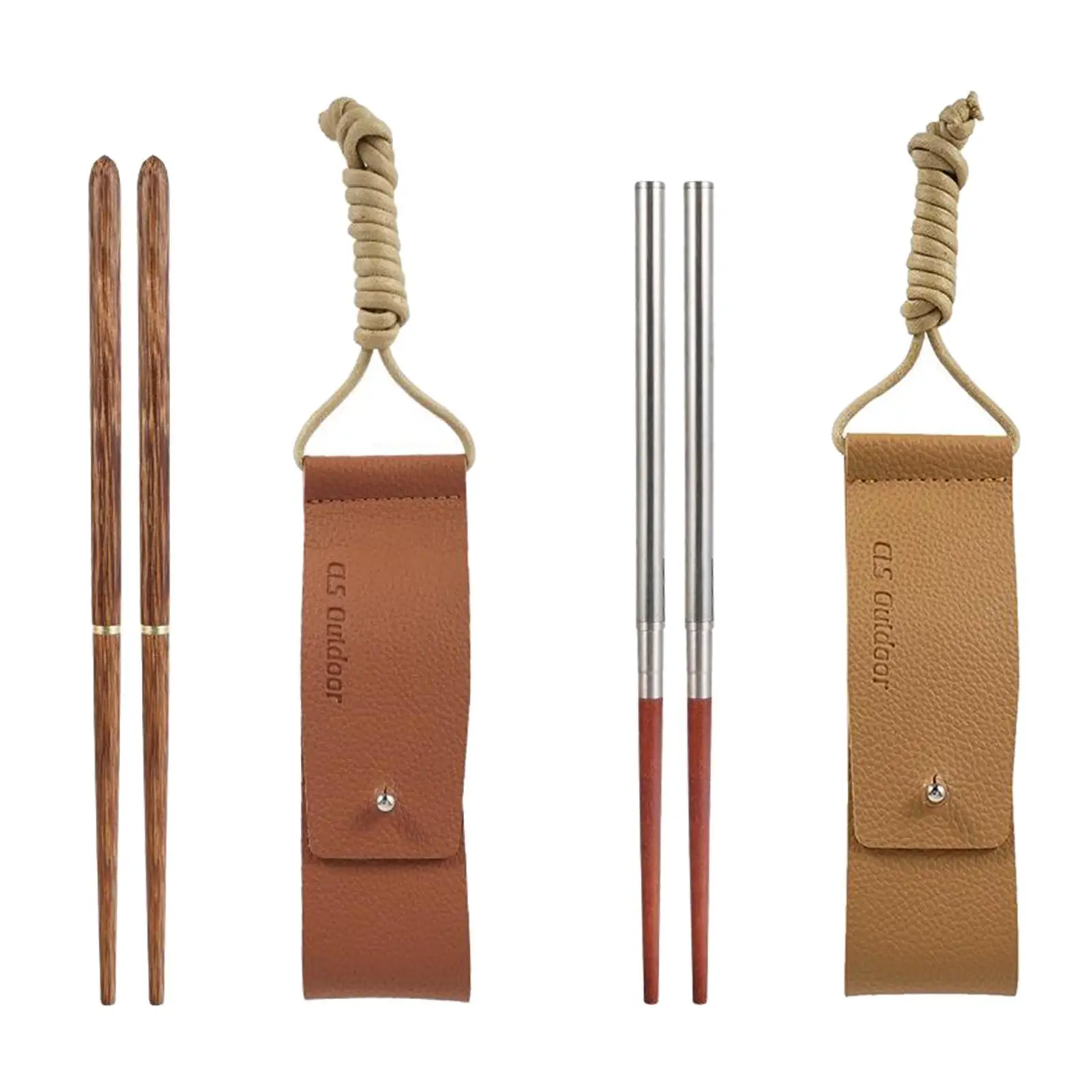 Folding Wooden Chopsticks with Storage Pouch Portable Tableware Camping  Fishing Backpacking