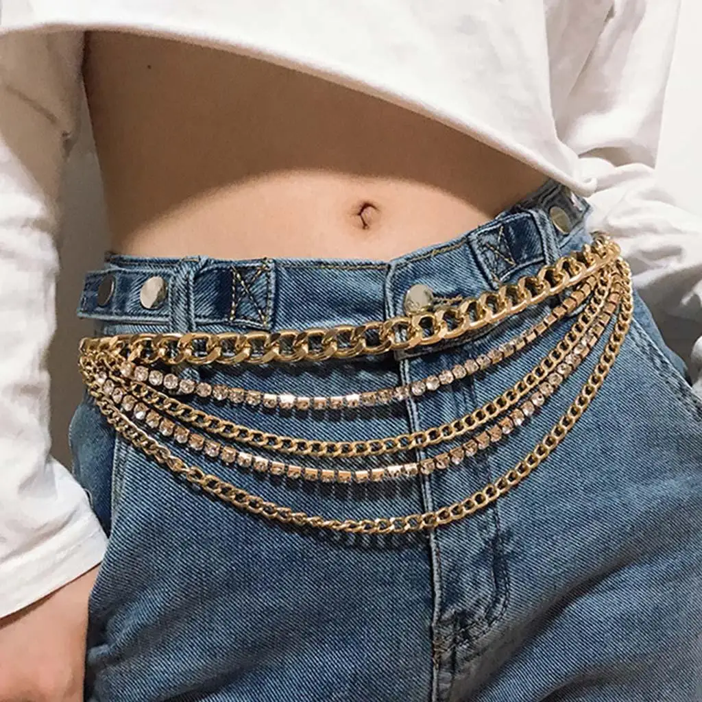  Multilayer Waist Belt Jeans Coat Keychain Jewelry Body Belly for Party Photography Accessory