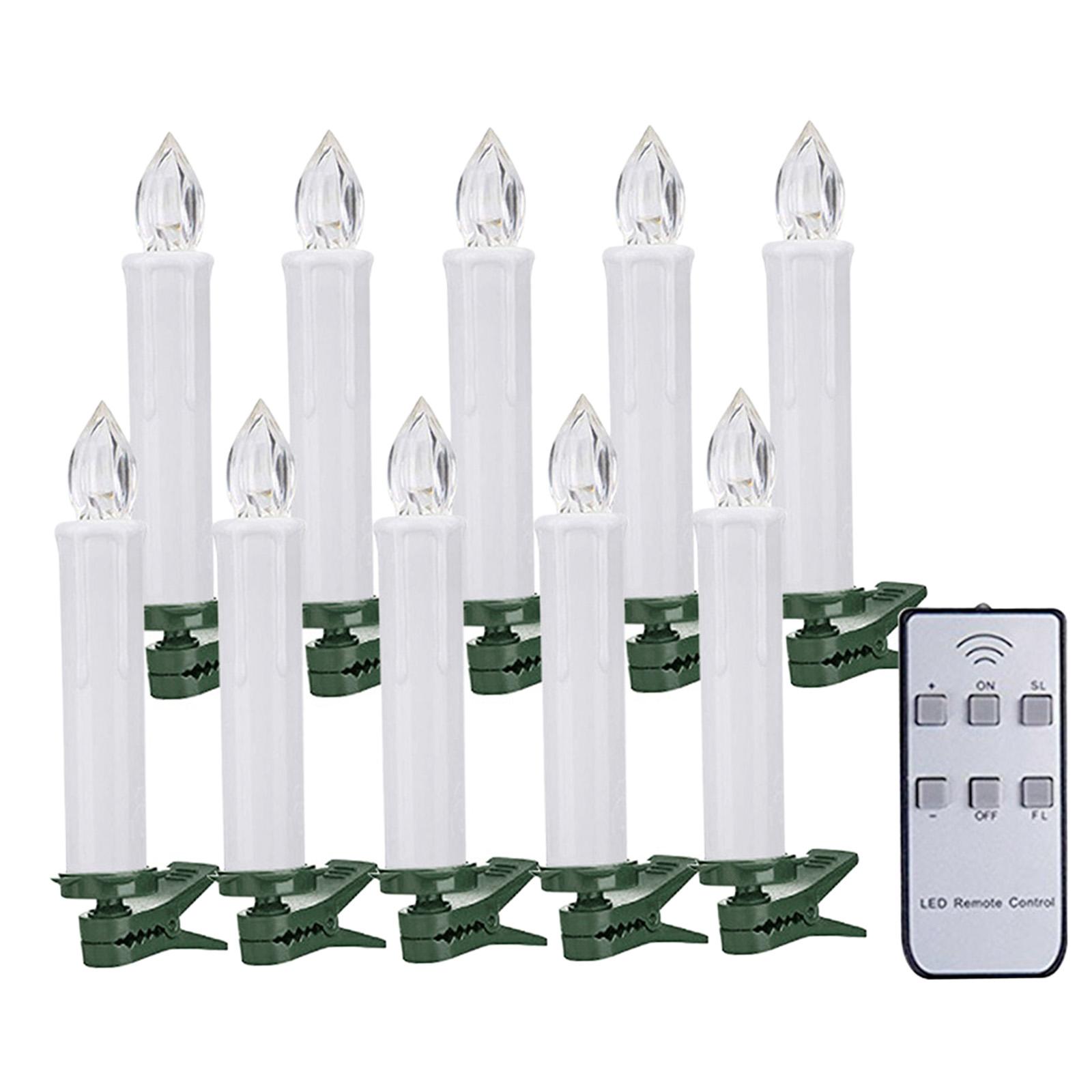 10pcs LED Taper Candles Light, Battery Powered Flameless Candles with Clips for Chirstmas Tree Party Wedding Decoration Gift