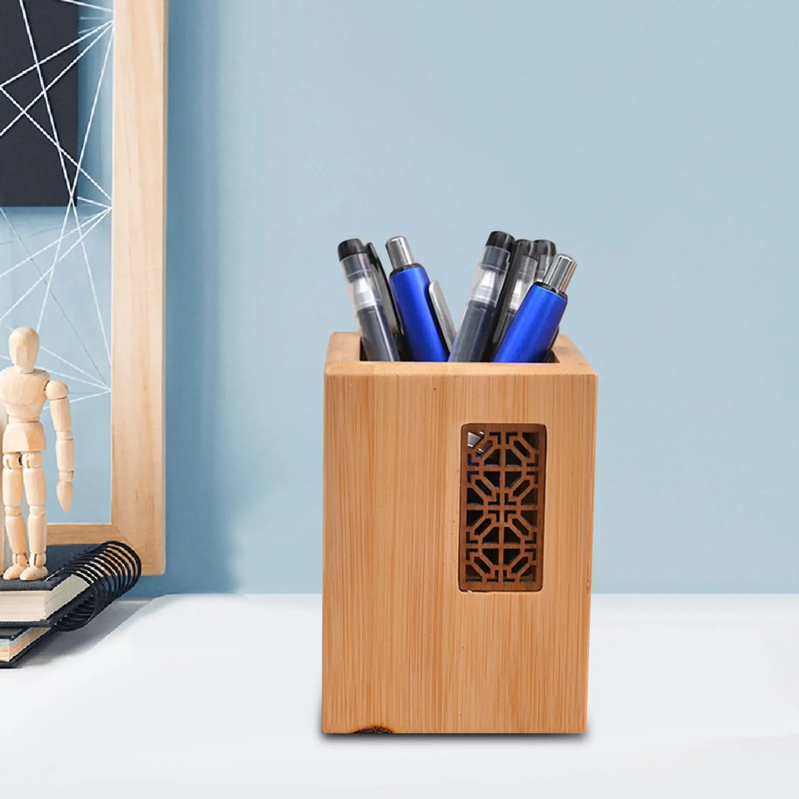 Desk Organizer Display Stand Paintbrush Cup Holder Table Desktop Wooden Pen Holder Pencil Holder for Home School Make up Brushes