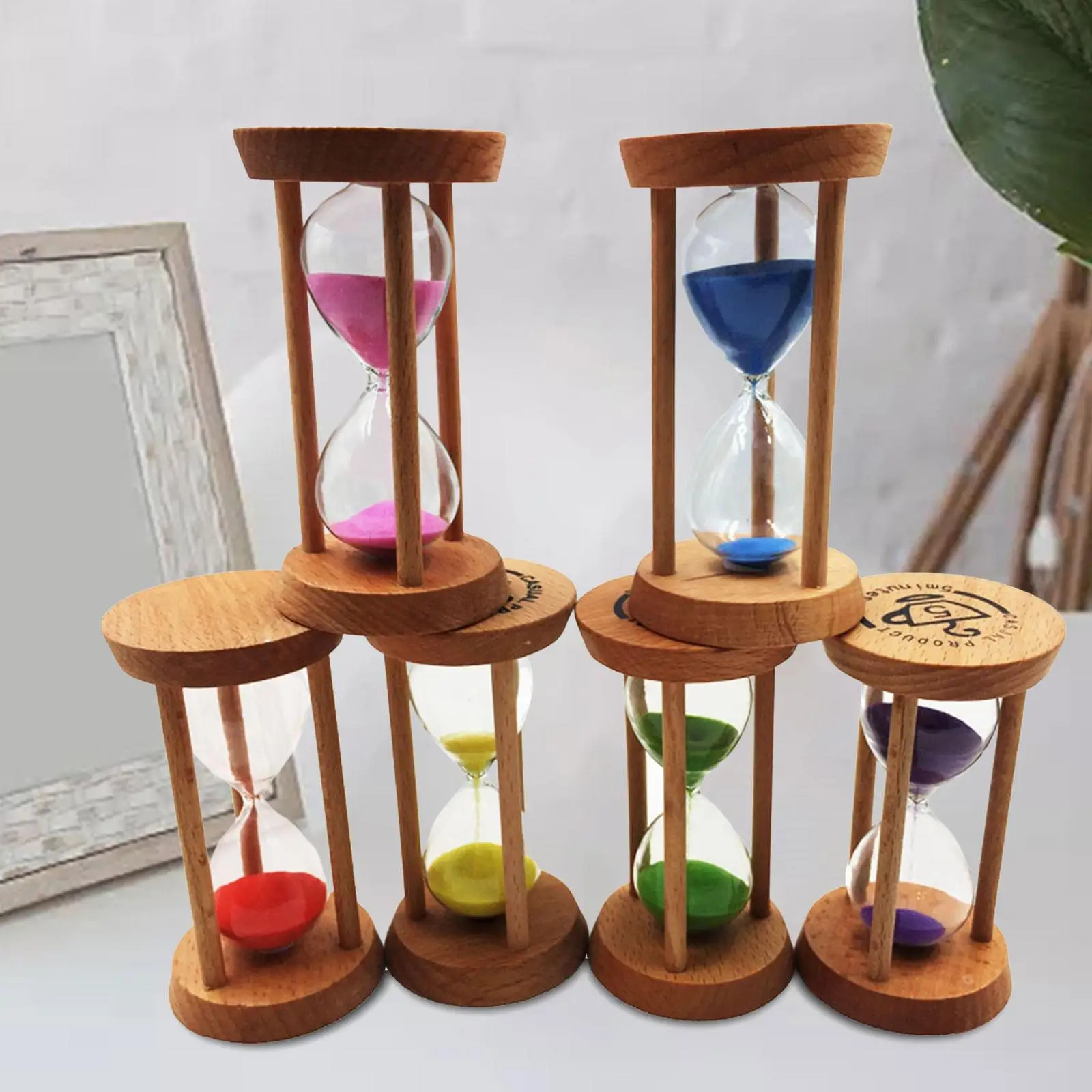 6Pcs Sand Timer Wood Hourglass Timer Sandglass Timer for Games Studying