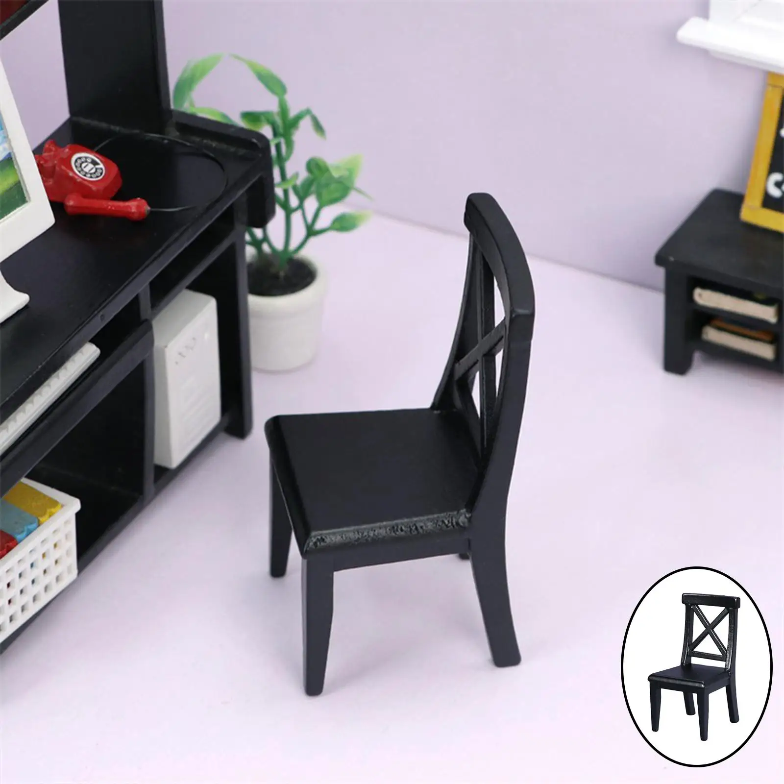 Black Dollhouse Miniature Chair Birthday Gifts Pretend Toy Toys for Kitchen