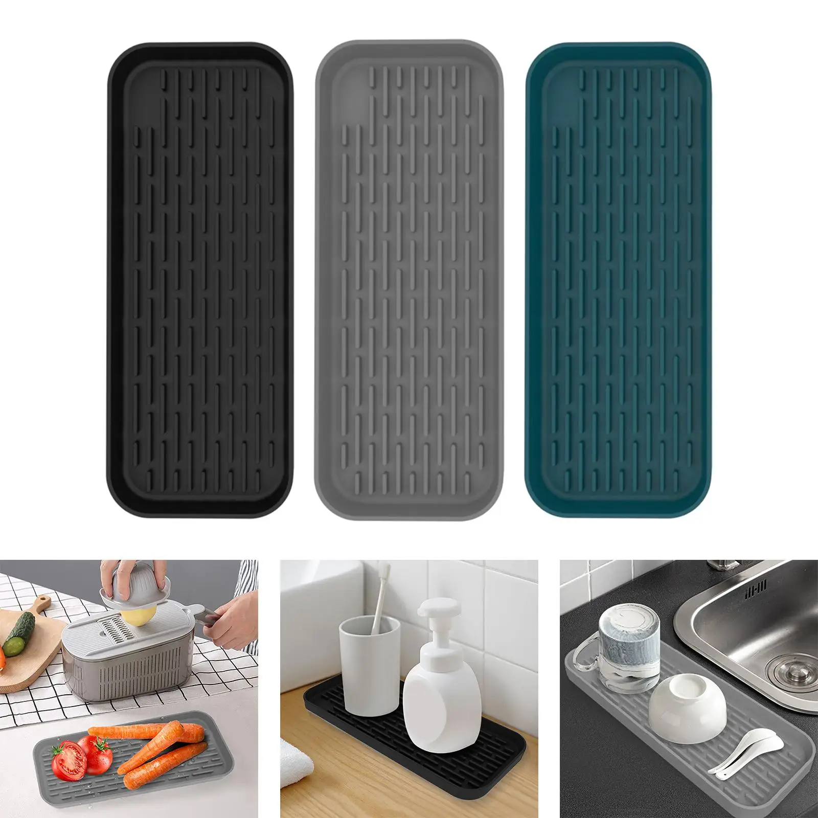 Silicone Drain Tray Sink Drainer Pad Kitchen Storage Tray Heat Resistant Drip Tray Organizer Mat for Household Hotel Bathroom