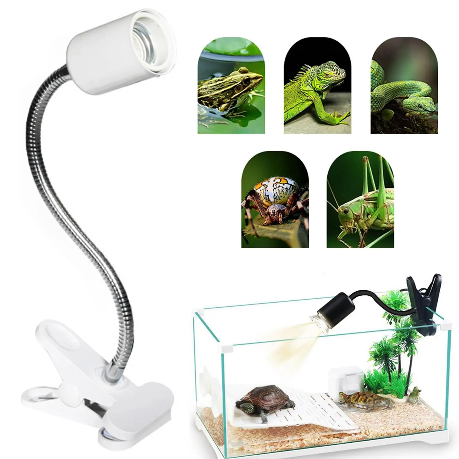 Reptile Heating Light Holder with Clamp UVA/Uvb Lights Flexible with Switch Kit for Amphibian & Aquarium Snakes Tortoise Lizard
