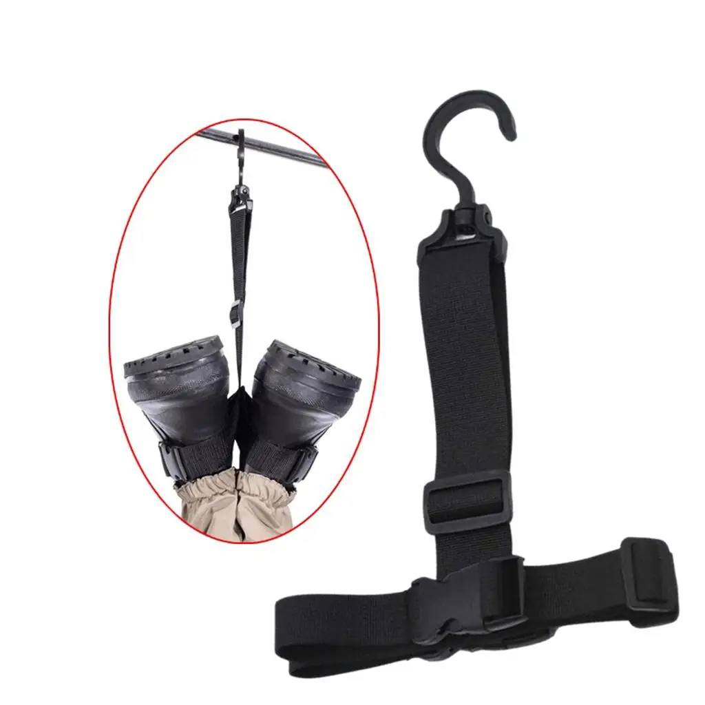 Fishing Wader Boot Hanger, with Hook Black Adjustable Strap Nylon Water Rack, for Storage Drying Fishing Boots Children Boots