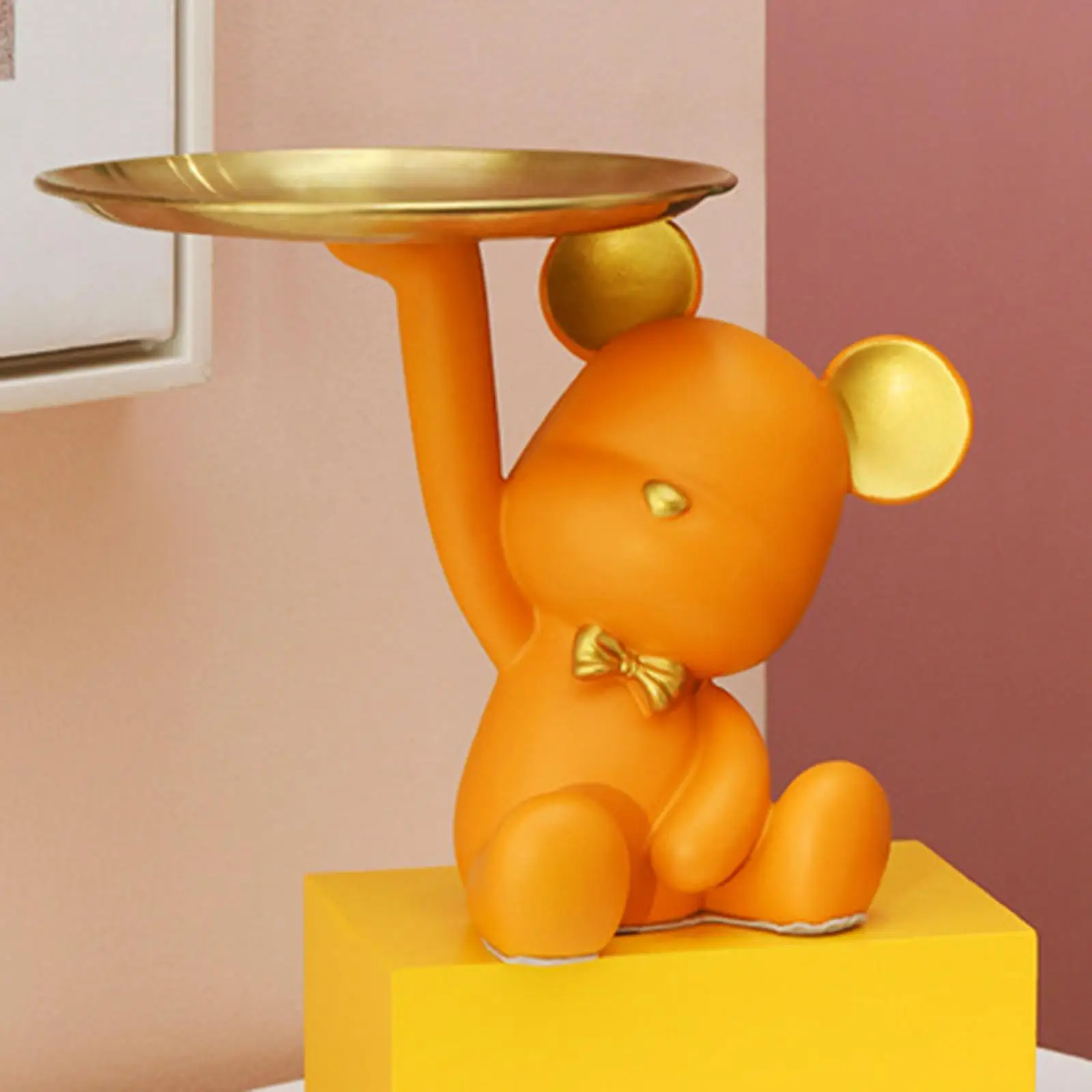 Nordic Resin Bear Figurine Sculpture, Cute Statue Ornaments, Home Decor, Serving Tray Rack for Snack Jewelry Entrance