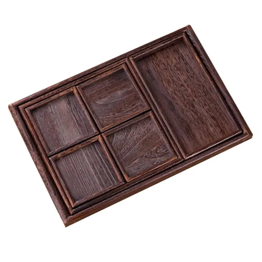 Pack of Plates Saucer Rectangle Wood Fruit Snack Serving Tray Set