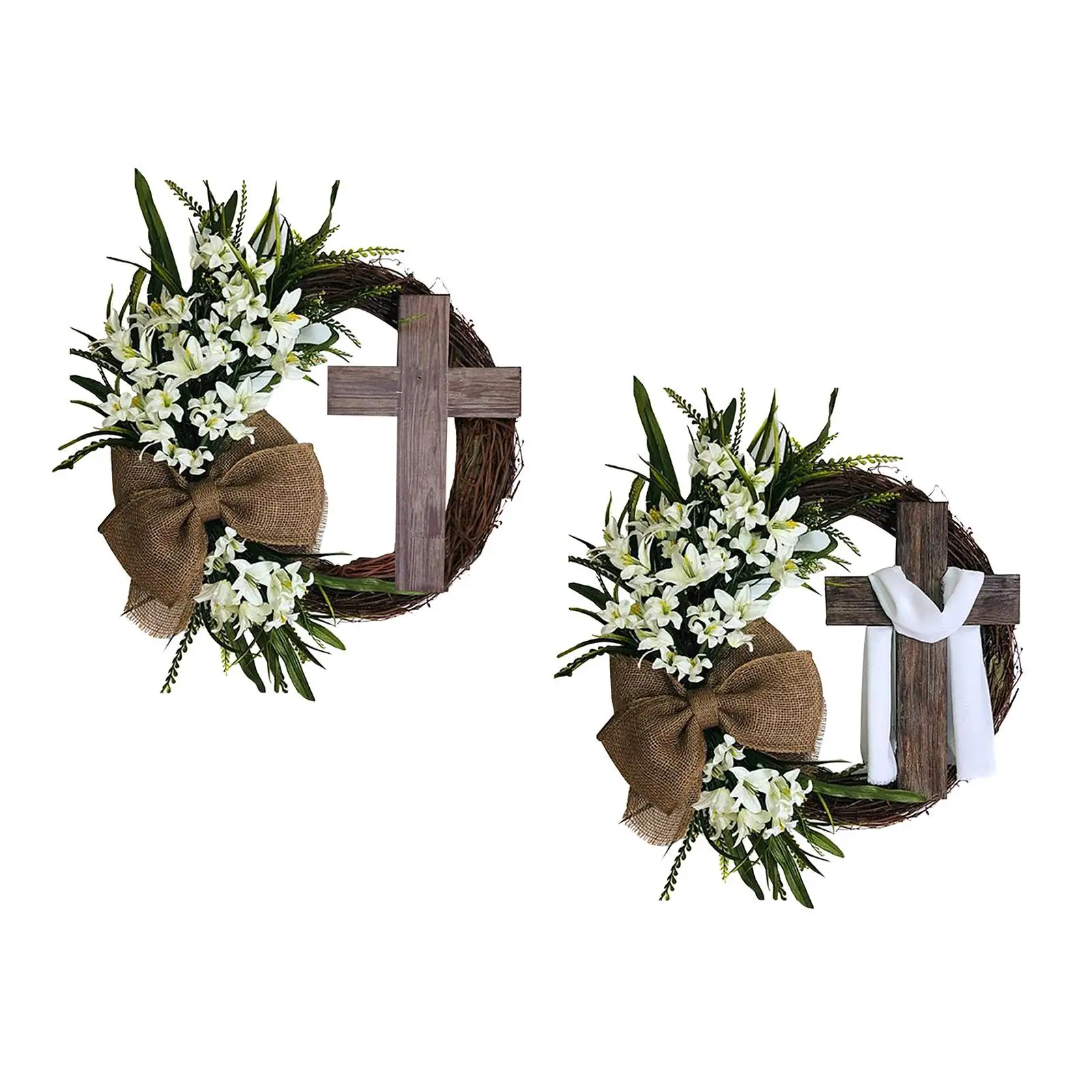 13.78'' Easter Wreath with Cross Grapevine with Burlap Decor DIY for Holiday Wedding Front Door Decoration Holiday Decor Spring