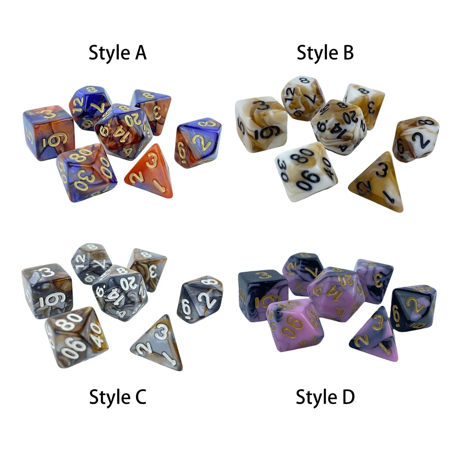 7Pcs Multi Sided Polyhedral Dice Collectibles Durable D6 D4 D8 D10 D12 D20 Props